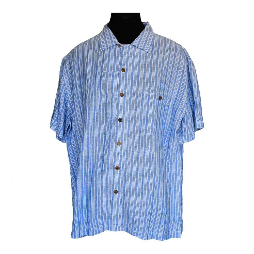 NWOT Island Shores Shirt Striped Linen Blend Button Up Summer Vacation Beach XL